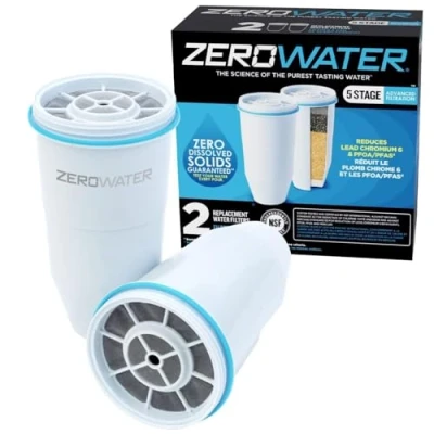 Immagine di ZeroWater Filtri Caraffa Acqua a 5 Fasi, Filtrante con Certificazione NSF Riducono la Presenza di Piombo, PFOA/PFOS e Altri Metalli Pesanti Confezione da 2, Bianco