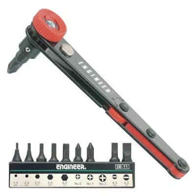 Immagine di ENGINEER dr 06 Cacciavite a cricchetto compatto ad angolo retto 90 gradi + punte assortite, si adatta in luoghi ristretti e