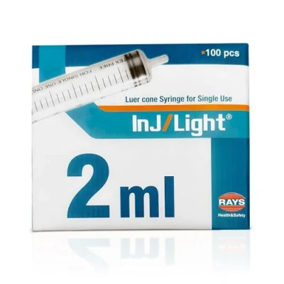 Immagine di Rays Siringhe Monouso da 2 ml a Tre Corpi con Cono Luer Centrale Senza Ago di Inj/Light Siringa Confezione 100 Unità, Sterilizzate Ossido Etileno, Lattice