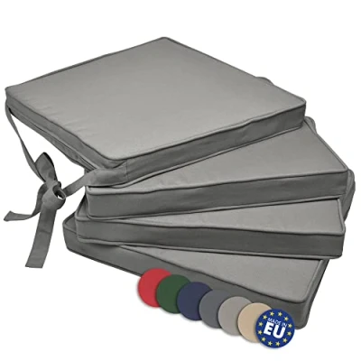 Immagine di Beautissu Cuscini per sedie in Set da 4 unità Loft SK 45x40x5 cm Comodi e Resistenti con Pratico Laccio Grigio