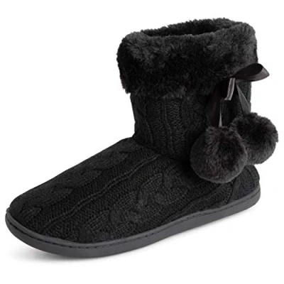 Immagine di Polar Donna Memory Foam Pom Inverno Pelliccia Ecologica Lusso Felpa Accogliente Anti Scivolo Interno All&#039;Aperto Pantofole Nero A Maglia UK6/EU39 YC0714