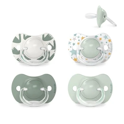 Immagine di Suavinex, Confezione da 4 Ciucci con Tettarella in Silicone simmetrica SX Pro, per Bambini 6 a 18 Mesi, Più Piatta e Flessibile, Verde Azzurro