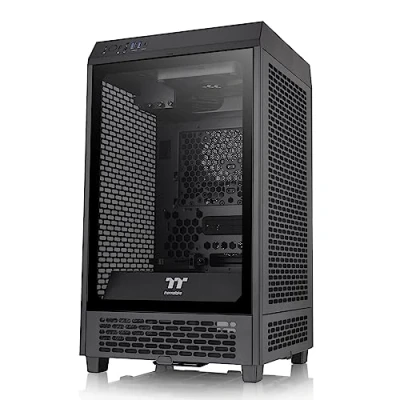 Immagine di Thermaltake Tower 200 Mini ITX case per computer, 2 ventole CT140 preinstallate da 140 mm, supporta GPU lunghezza fino a 380 CA 1X9 00S1WN 00, nero