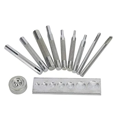 Immagine di Strumento per pelletteria, Kit punzonatura rivetti con base foro di perforazione e installazione Pulsante Manico in metallo Dispositivo fissaggio p
