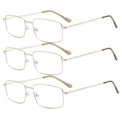Immagine di Eyekepper 3 Paia Occhiali da Lettura Montatura Rettangolare Grande in Metallo Cerniere a Molla per Uomini Lettori Argento Diottria 1.50