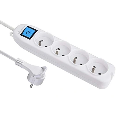 Immagine di Electraline 32041 Ciabatta a 4 prese con interruttore/spina piatta, lunghezza del cavo: 1,5 m, colore: bianco
