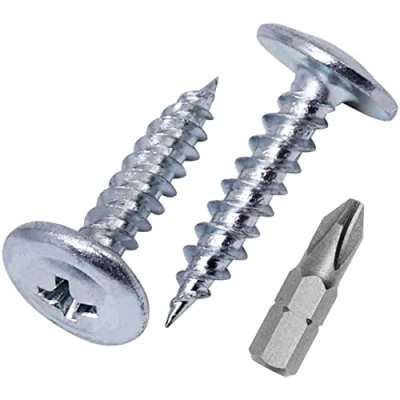 Immagine di Confezione da 100 viti in acciaio zincato, per legno e metallo, testa a croce modificata tonda larga, autofilettanti, 4,2 x 19 mm