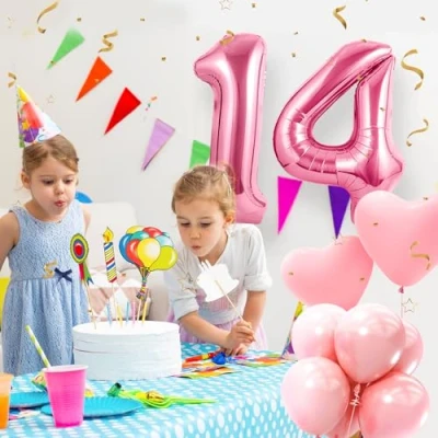 Immagine di Palloncini compleanno 14 anni 40 pollici Decorazioni Rosa di un ragazzo e una ragazza Pallone gonfiabile in foil