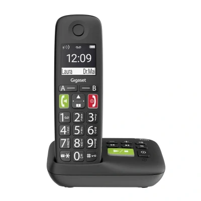 Immagine di Gigaset E290A DECT/GAP Telefono cordless analogico compatibile con apparecchi acustici, Segreteria telefonica, Vivavoce, per bambini (babyphone) Nero
