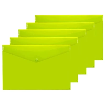 Immagine di eco Eco035GREEN Cartelline trasparenti in plastica riciclata, formato A4+, 50% riciclate, con bottone a pressione, confezione da 5, colore: verde