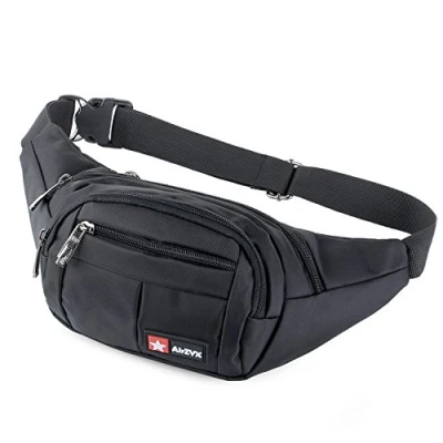 Immagine di Marsupio Sportivo Running Outdoor Escursioni Cintura Corsa da Uomo Donna impermeabile con 4 Zip la Tracolla Regolabile per Ciclismo Escursione Campeggio (Nero)