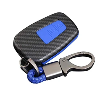 Immagine di Guscio in fibra di carbonio ABS+custodia portachiavi silicone per Toyota CHR C HR 2017 2018 2019 Prius 2 pulsanti Keyless accessori telecomando (blu)