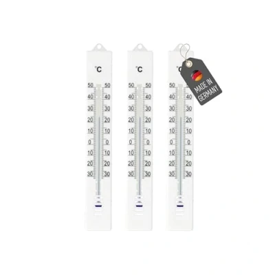 Immagine di Lantelme Set di 3 termometri da giardino, resistenti alle intemperie, in plastica, 18 cm, colore bianco, visualizzazione precisa della temperatura, analogica, 30 a 50 C, termometro anche per casa