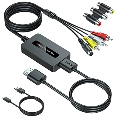 Immagine di SUNNATCH Convertitore da RCA Svideo a HDMI con Cavi + HDMI, Adattatore S video Composite CVBS AV to Converter