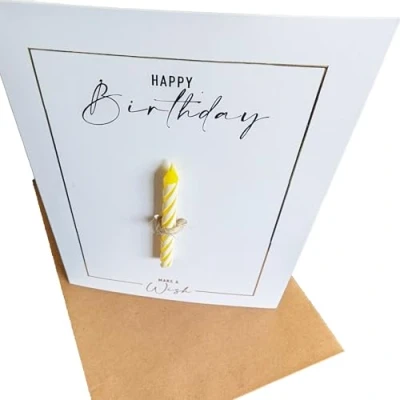 Immagine di the lazy panda card company Biglietto di compleanno con candela sul davanti Make a Wish 350 g/m² in cartone spesso stampa lamina dorata