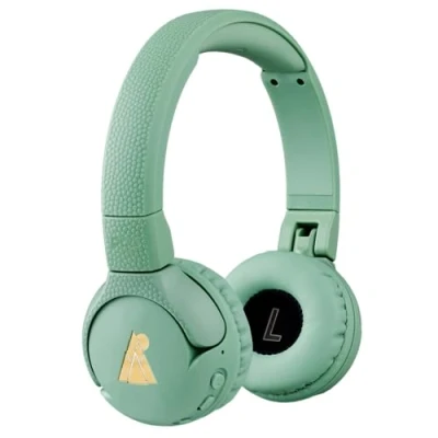 Immagine di POGS The Gecko 2 Cuffie wireless Bluetooth per bambini, pieghevoli, resistenti, bambini dai 3 anni in su, volume limitato 85 dB, microfono, funzione di condivisione musica (rGreen)