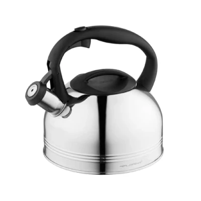 Immagine di FLORINA Bollitore Acqua (1,9 l) I per Tè in Acciaio Inox ANTER con Fischio Automatico Manico Bakelite Teiera Induzione Adatto a Tutti Tipi di Fornello Argento