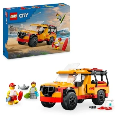 Immagine di LEGO City Fuoristrada di Soccorso del Bagnino Jeep Giocattolo da Costruire con 2 Minifigure e Squalo, Giochi per Bambini Bambine 6 Anni in su, Idee Regali gli Amanti della Spiaggia 60453