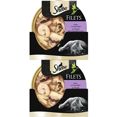Immagine di Sheba Filetti Finissimo cibo umido per gatti nella ciotola pollo con gamberetti (16 x 60 g), g (confezione da 16)