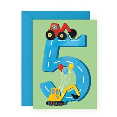 Immagine di Central 23,Biglietto di auguri per il quinto compleanno ragazzi,5 compleanno,Età 5,5 anni,Tractors,Divertente biglietto bambini,figlio,nipote,con adesivi,By 23