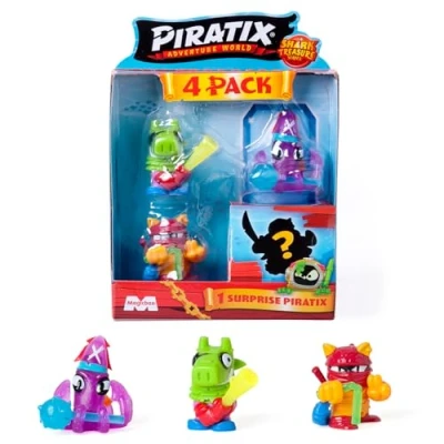 Immagine di PIRATIX ADVENTURE WORLD Shark Treasure Series Confezione da 4, Contiene 4 Piratix, 1 &#039;Cristallo&#039; e Sorpresa, Accessori &#039;Cristal&#039;, 6