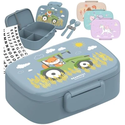 Immagine di BEARFOOT Contenitore per il pranzo bambini con scomparti, senza BPA, pranzo, pane, ragazze e ragazzi, snack, 100% a prova di