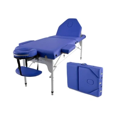 Immagine di QUIRUMED Elite Lettino da Massaggio Pieghevole in Alluminio, 186 x 66 cm, Colore Blu, Massaggio, Similpelle, Imbottitura ad Alta Densità, Leggero, Regolabile Altezza