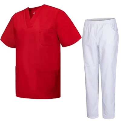 Immagine di MISEMIYA Uniformi Unisex Set Camice Uniforme Medica con Maglia e Pantaloni Mediche sanitarie 817 8312 BLANCO X Small, Rosso