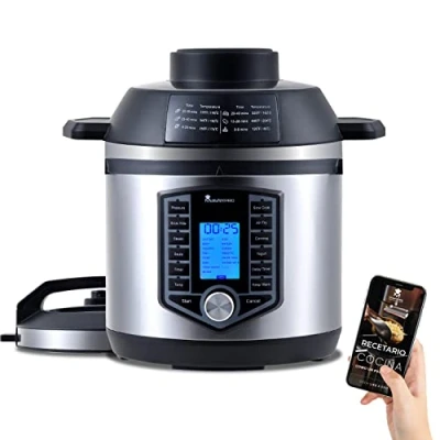 Immagine di MasterPro FryCook Friggitrice Senza Olio ad Aria e Pentola a Pressione 1500W 6L da Cucina Programmabile con 44 Funzioni Automatiche 12 Programmi di Cottura Diversi in 1