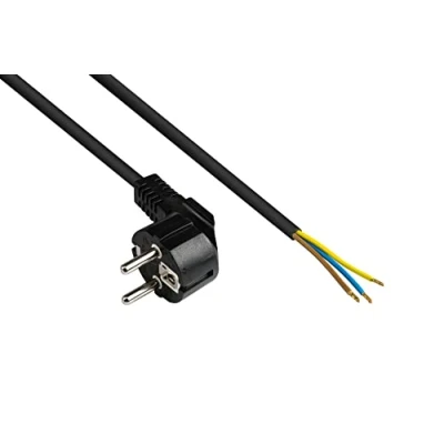 Immagine di Good Connections P0185 S020 cavo di alimentazione 2 m, spina con contatto protezione tipo E+F (CEE 7/7, angolato) ad estremità spelate, per confezionamento, 0,75 mm²,
