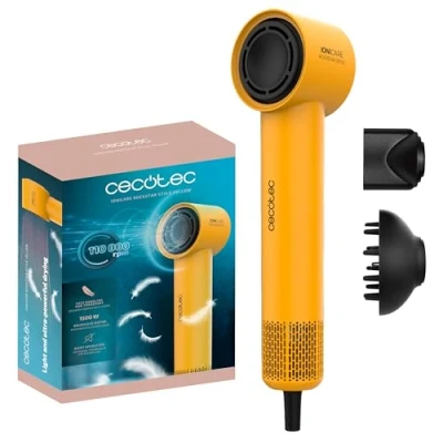Immagine di Cecotec Asciugacapelli Ionicare Rockstar Style Yellow. Compatto E Leggero 1500W Con Motore Brushless, 110.000 Rpm, Generatore Di Ioni, Impostazioni Temperatura Velocità, Design Portatile