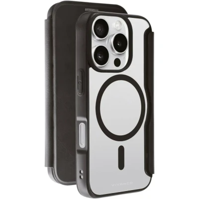 Immagine di Vivanco MAG PREMIUM Custodia a libro Booklet Apple iPhone 16 Pro Nero Carica induttiva, Anti sabbia, Resistente agli spruzzi dacqua, polvere, urti