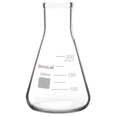 Immagine di stonylab 1 Confezione Matraccio in Vetro da 200ml, Erlenmeyer Flask a Bocca Stretta Parete Pesante con Bordo Resistente (200ml)