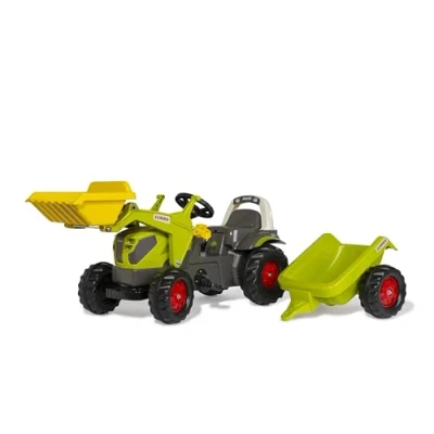 Immagine di Rolly Toys RollyKid CLAAS AXOS 240 Trattore a pedale con rimorchio + caricatore frontale (per bambini da 2,5 5 anni, tensione della catena regolabile, frizione posteriore) 02 516 9, Colore verde