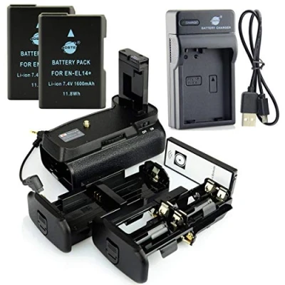 Immagine di DSTE IR Remote MB D31 Vertical Impugnatura Batteria + 2x EN EL14 USB Caricabatteria per Nikon D3100 D3200 D3300 D5300