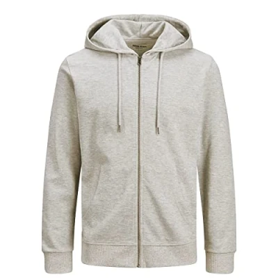 Immagine di JACK &amp; JONES Cappuccio con Cerniera in Sudore JJEBASIC per Uomo, Bianco Melange/vestibilità Regolare, X Grande