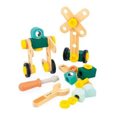 Immagine di Janod Secchiello 50 Pezzi Brico&#039;Kids Gioco di Costruzione per Bambini 48 Accessori + 2 Utensili Imitazione Sviluppa la Manualità e Creatività Dai 3 Anni, J06453