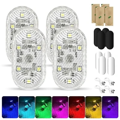 Immagine di 4 Pezzi Led Auto Interni Senza Fili,luci Interne per RGB Abitacolo con 6 LEDs,7Colori Regolabile Ricaricabile USB Fili Touch Accessori Illuminazione Ambientale Interna