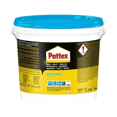 Immagine di Pattex Vinilica Idroresistente, Colla per Legno resistente all&#039;acqua, Adesivo acetovinilico Montaggi, Assemblaggi e Laminature in ambienti umidi caldi, 5 kg