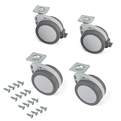 Immagine di Emuca 2037921 Set di 4 Rotelle Pivotanti Grigie per Mobile con Piastra Assemblaggio e Cuscinetto a Sfere, Diametro 80 mm