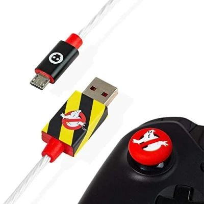Immagine di Numskull Official Ghostbusters LED Micro USB Cable and Thumb Stick Grips 1.5m Fast Charging Lead Compatible with Xbox One, PlayStation 4