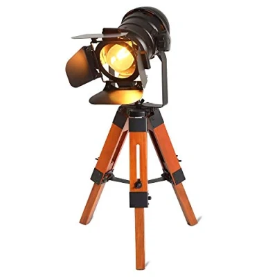 Immagine di B·LED BARCELONA LED BarcelonaLED Lampada Treppiede Da Tavolo Vintage Terra Industriale Studio Salotto Design Proiettore Cinem Legno Comodino Nera Edison Lampadina