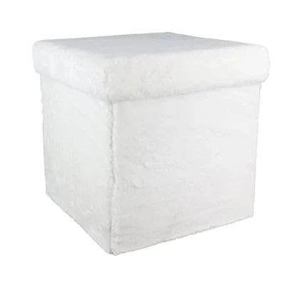 Immagine di HOME DECO FACTORY HD6123 Pouf Pieghevole in Finta Pelliccia, Colore: Bianco, Tessuto Poliestere, 38.00 x cm