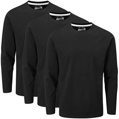 Immagine di Charles Wilson T Shirt Girocollo Semplice a Maniche Lunghe in Confezione da 3 (XXL, Black (0822))