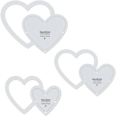 Immagine di Liquidraw Set di 3 stencil per trapuntatura e righelli in acrilico patchwork, a forma cuore, quadrato stelle, pezzi