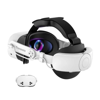 Immagine di TRANSNOVO Cinturino per Testa Compatibile con Meta Quest 3S Accessori, Elite Batteria da 10000mAh e Regolazione Retrattile a Un Solo Pulsante, Maggiore Comfort Tempo di Gioco Esteso