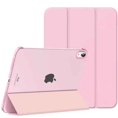 Immagine di MoKo Custodia Compatibile con iPad 10a Generazione 2022, 10,9&quot; Cover Coperchio Tripieghevole, Retro Traslucido in Pelle PU e PC, Auto Riattivazione Standb, Bouquet Rosa