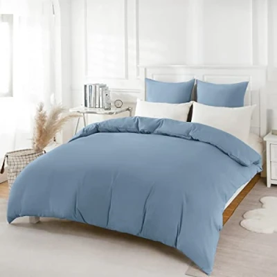 Immagine di REDKEY Copripiumino Singolo in Microfibra,Set Completo Matrimoniale con 1 Federa Cuscini Letto 155x220 cm + 80x80 Grigio blu