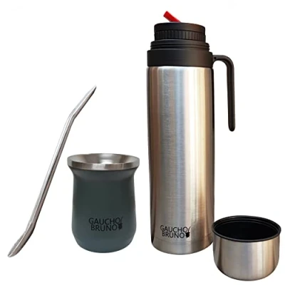 Immagine di Gaucho Bruno Yerba Mate Starter Kit con Tazza Cup Termica in acciaio Inossidabile, Borraccia e struttura inox di Facile da pulire Mantiene la temperatura della bevanda