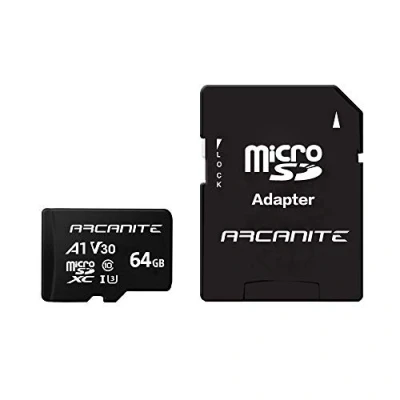 Immagine di ARCANITE, 64 GB MicroSDXC scheda di memoria con adattatore SD, A1, UHS I U3, V30, 4K, C10, Micro Velocità lettura fino a 90 MB/s